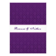 Königliche lila Damast-Hochzeits-Einladung