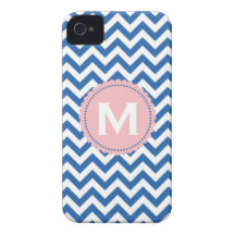 Königliches Blau-weißes Monogramm-Zickzack Muster Case-Mate iPhone 4 Hülle
