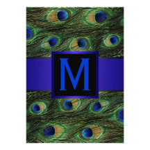 Königsblau-Monogramm-Pfau Individuelle Ankündigskarten