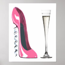 Korkenzieher-rosa Stilett und Sektkelch-Plakat
