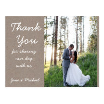 Kraftpapier-Hochzeit danken Ihnen Postkarte