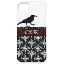 Krähe mit schwarzem und rotem Damast iPhone 5 Cover