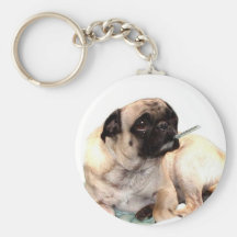 Kranker Mops mit Thermometer keychain Schlüsselanhänger