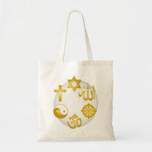 Kreis der goldenen religiösen Symbole Tragetasche
