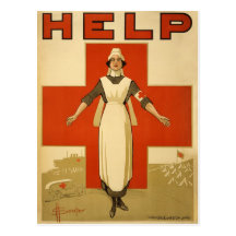 Kreuz-Feld-Krankenschwester-Plakat-Lesungs-HILFE Postkarten