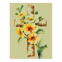 Kreuz mit gelben Blumen Postkarte