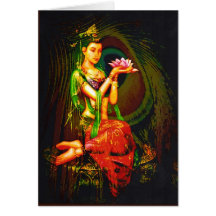 Kuan Yin und die Pfau-Feder Grußkarte