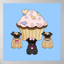 Kuchen-süße Mops-Hunde Posterdrucke