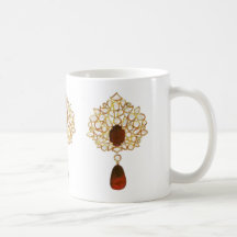 Kundan u. karminrote Brosche Kaffeehaferl