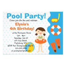 Kundengerechter Mädchen-Pool-Party-Geburtstag Ankündigungskarten