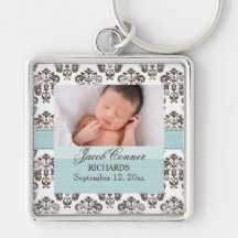 Kundenspezifisches Baby-Damast-Foto Keychain Blau  Schlüsselbänder