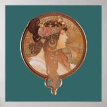 Kunst Nouveau - byzantinischer Kopf, das Brunette- Plakatdrucke