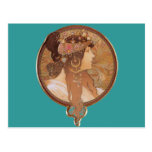 Kunst Nouveau - byzantinischer Kopf, das brünette postkarten