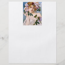 Kunst Nouveau Dame mit Blumen Bedruckte Flyer