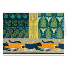 Kunst Nouveau Katzen und Blumen Karte