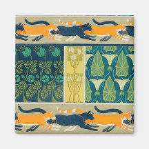 Kunst Nouveau Katzen und Blumen Kühlschrankmagnet