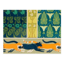 Kunst Nouveau Katzen und Blumen Postkarten