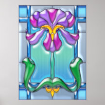 Kunst Nouveau lila und Lavendel-Iris Posterdrucke