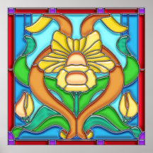 Kunst Nouveau Narzissen-Fleck-Glas-Rahmen Plakatdrucke
