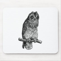 Kurze ohrige Eulen-Eulen-Vintager hölzerner Stich Mousepad