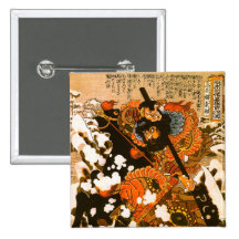 Kyusempo Sakucho auf einem schwarzen Stallion Anstecknadelbutton