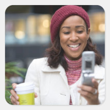 Lächelnde Geschäftsfrau mit Handy Stickers