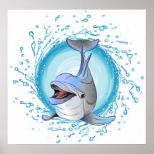 Lachender Delphin im Spritzen-Kreis Plakatdruck