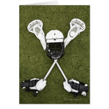 Lacrossestöcke, Handschuhe, Bälle und Sportsturzhe Grußkarten
