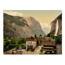 Lauterbrunnen Tal mit Staubbach und Hotel Stei Postkarte