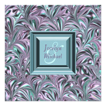 Lavendel-aquamarine blaue Hochzeits-Einladungen
