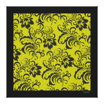 Leinwand-Avocado-Licht-Schwarz-Damast mit Blumen Galerie Gefaltete Leinwand