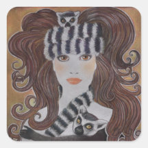 Lemurs, die Schnee-Prinzessin tragen Quadratsticker
