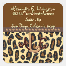 Leopard-Pelz-Adressen-Etiketten mit Monogramm Quadrataufkleber