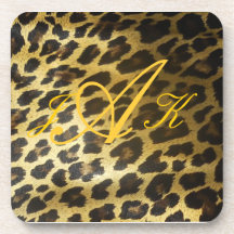 Leopard-Pelz-Druck-Monogramm Cocktail Untersetzer