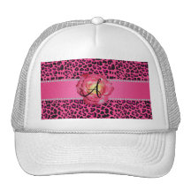 Leopard-Rosa-Rose des Monogramms rosa Baseballmütze