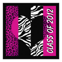 Leopardzebra-Druck-heißes Rosa-Abschluss-Party Personalisierte Ankündigungskarten