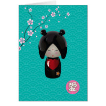 Liebe Kokeshi Gruß-Karte