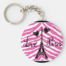 LIEBE-PARIS ROSA ZEBRA-EIFFEL-TURM-HERZ-DRUCK SCHLÜSSELBAND