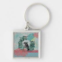 Liebe-Vögel auf BlumenWreath Keychain Schlüsselanhänger