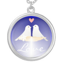 Liebe - zwei kleine Vögel und Herz runde Halskette
