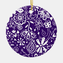 Lila Blumenmuster Gekritzel Weihnachtsbaum Ornament