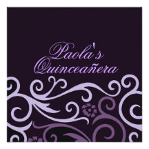 Lila Blumenstrudel Quinceañera Einladung