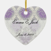 lila Creme und grauer royale Damast Weihnachtsornament