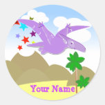 Lila Dinosaurier Pteranodon Namensaufkleber