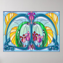 Lila Fuschias in Kunst-Deko-beflecktem Glas Posterdrucke