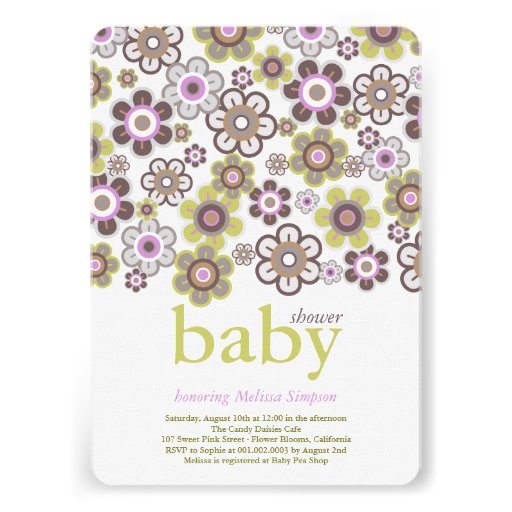 Lila Gänseblümchen-Blumen-Blüten-Baby-Dusche laden Individuelle Ankündigungen