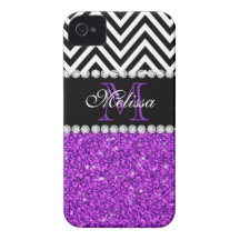 LILA GLITTER-SCHWARZ-ZICKZACK MIT MONOGRAMM iPhone 4 ETUIS