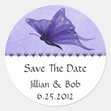 Lila Juwel-Herz-lila Schmetterling Save the Date Sticker