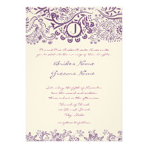 Lila Liebe-Vogel-Damast-Monogramm-Hochzeiten Individuelle Einladung