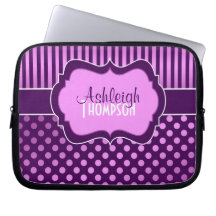 Lila lila weiße Polka-Punkt-Streifen-Laptop-Hülse Computer Sleeve Schutzhüllen